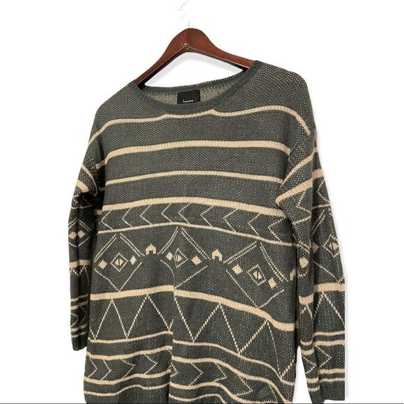 Lumiere Charcoal and Tan Cozy Pattern Sweater, Size S - Picture 2 of 8